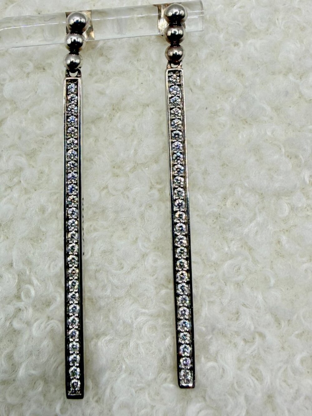 LAGOS Caviar Linear Diamond Drop Earrings 2-Inch Length Sterling Silver